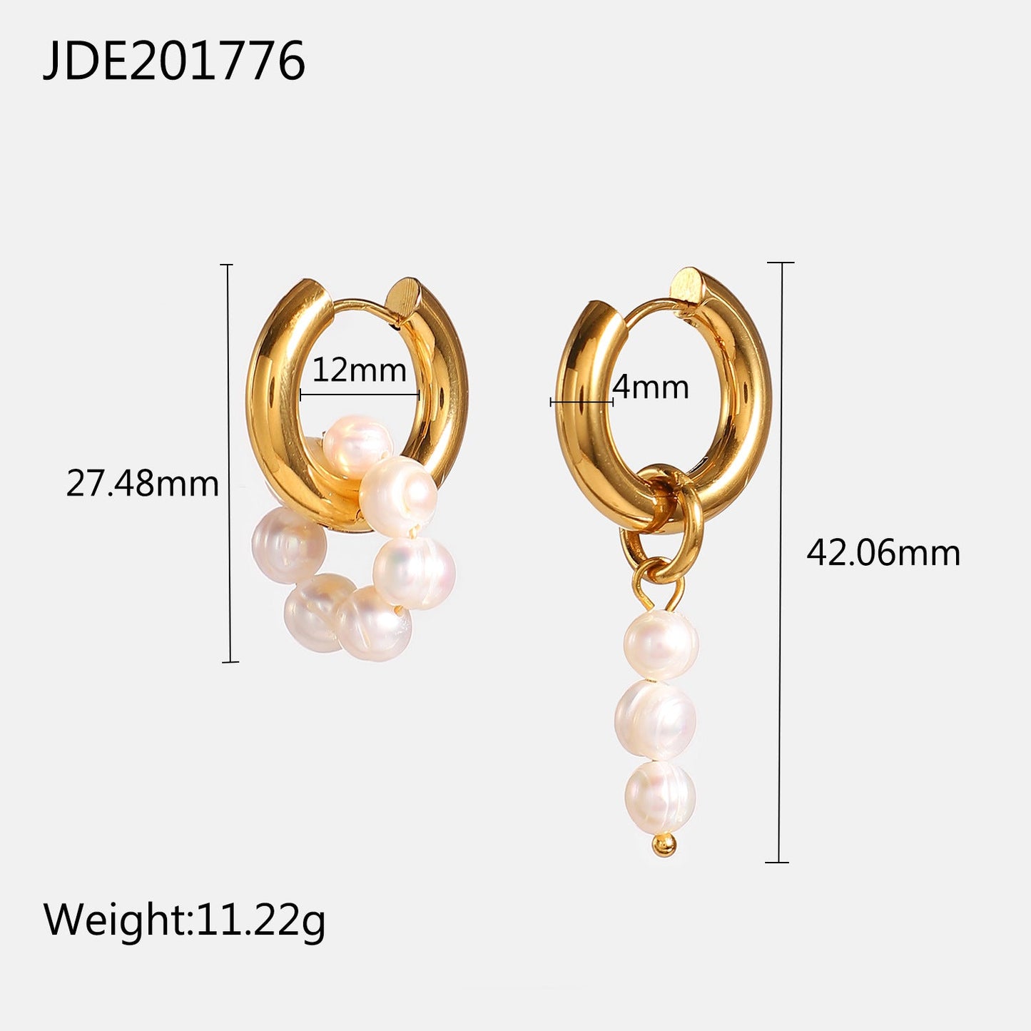 Stainless steel 18k gold-plated pearl earrings