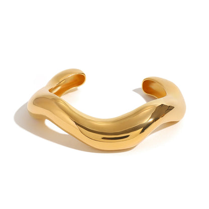 Stainless steel 18k gold-plated plain open-ended bracelet