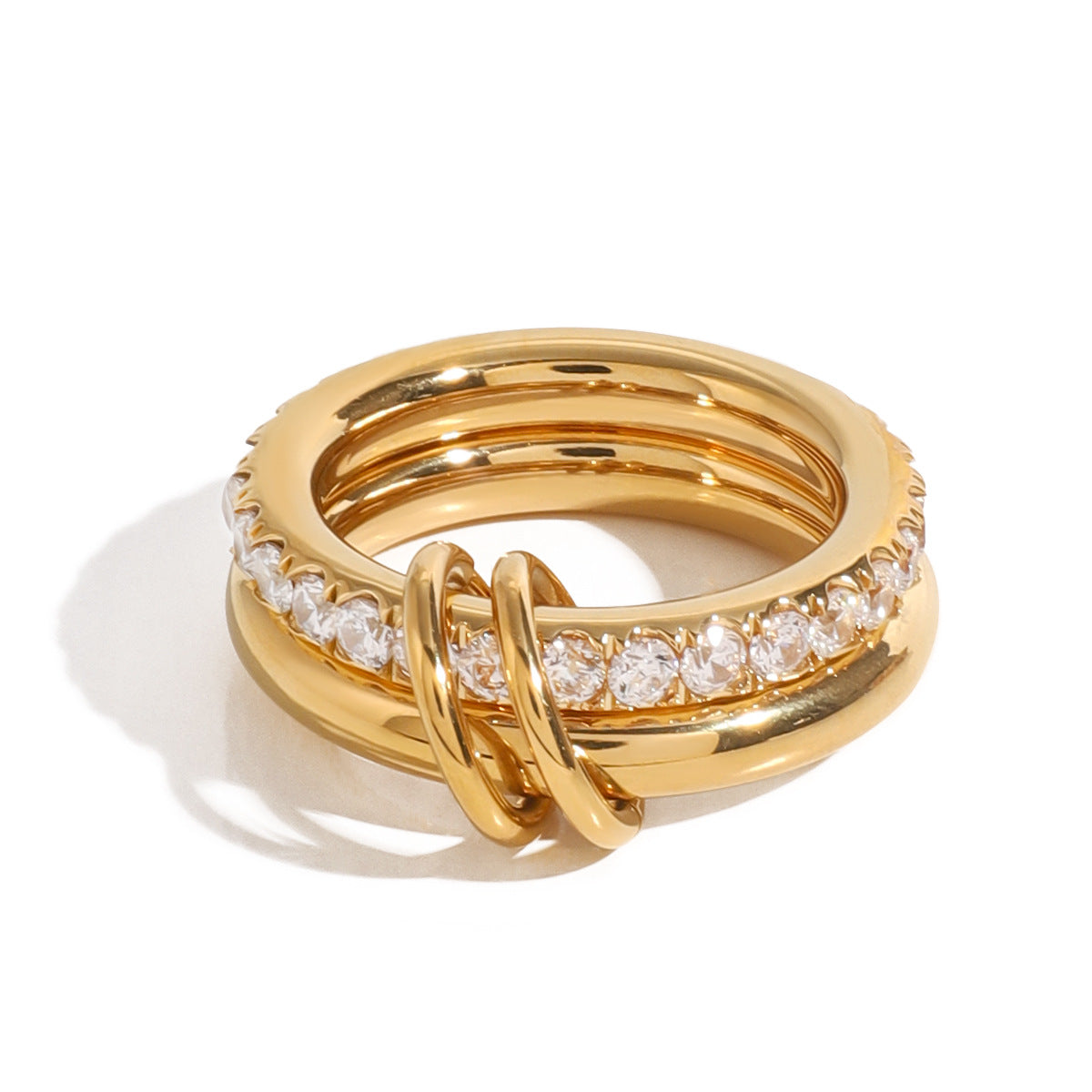 Stainless steel 18k gold-plated diamond-embellished stackable plain band rings