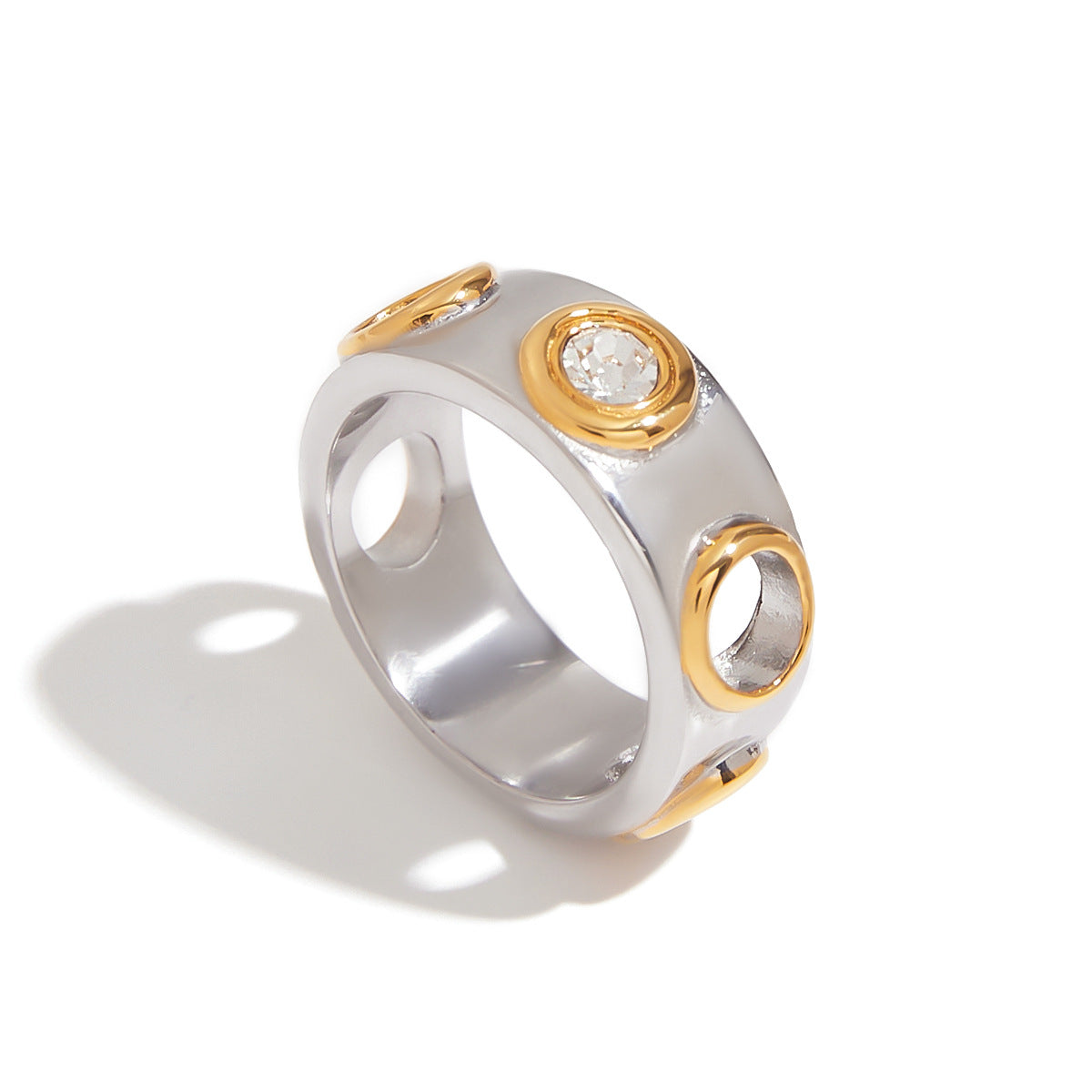 Stainless steel 18k gold-plated zircon ring
