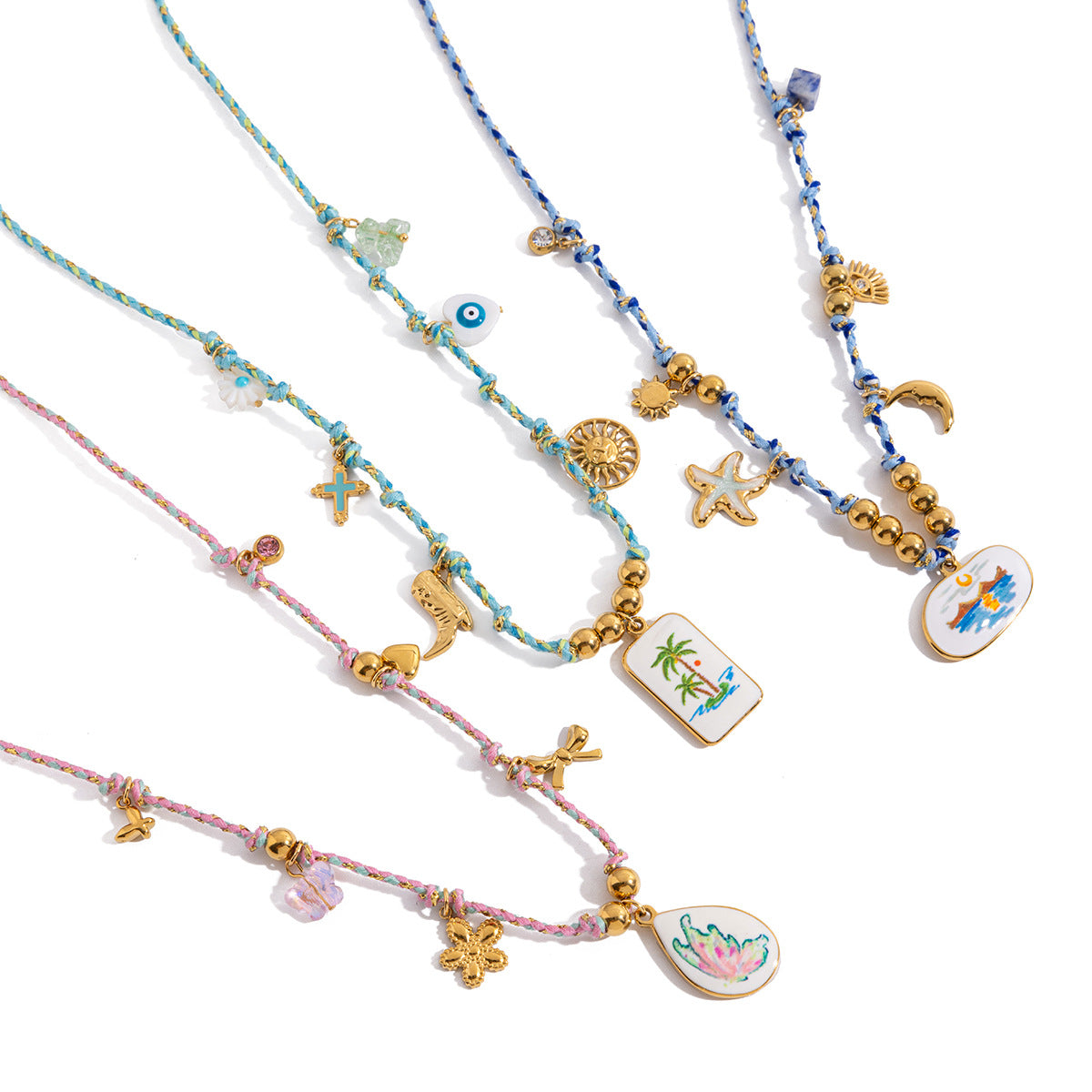 Stainless steel 18k gold-plated oil-dripping pendant necklace