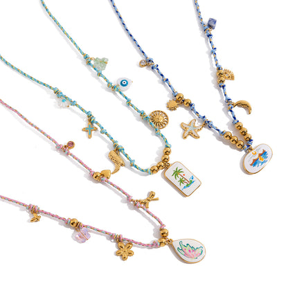 Stainless steel 18k gold-plated oil-dripping pendant necklace