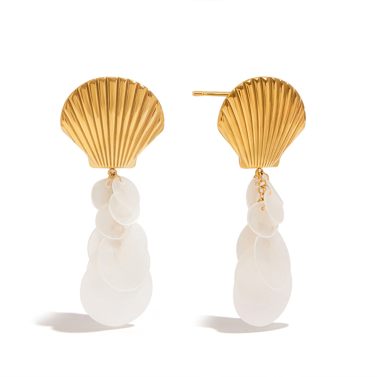 Stainless steel 18k gold-plated shell earrings