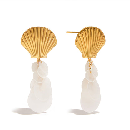 Stainless steel 18k gold-plated shell earrings