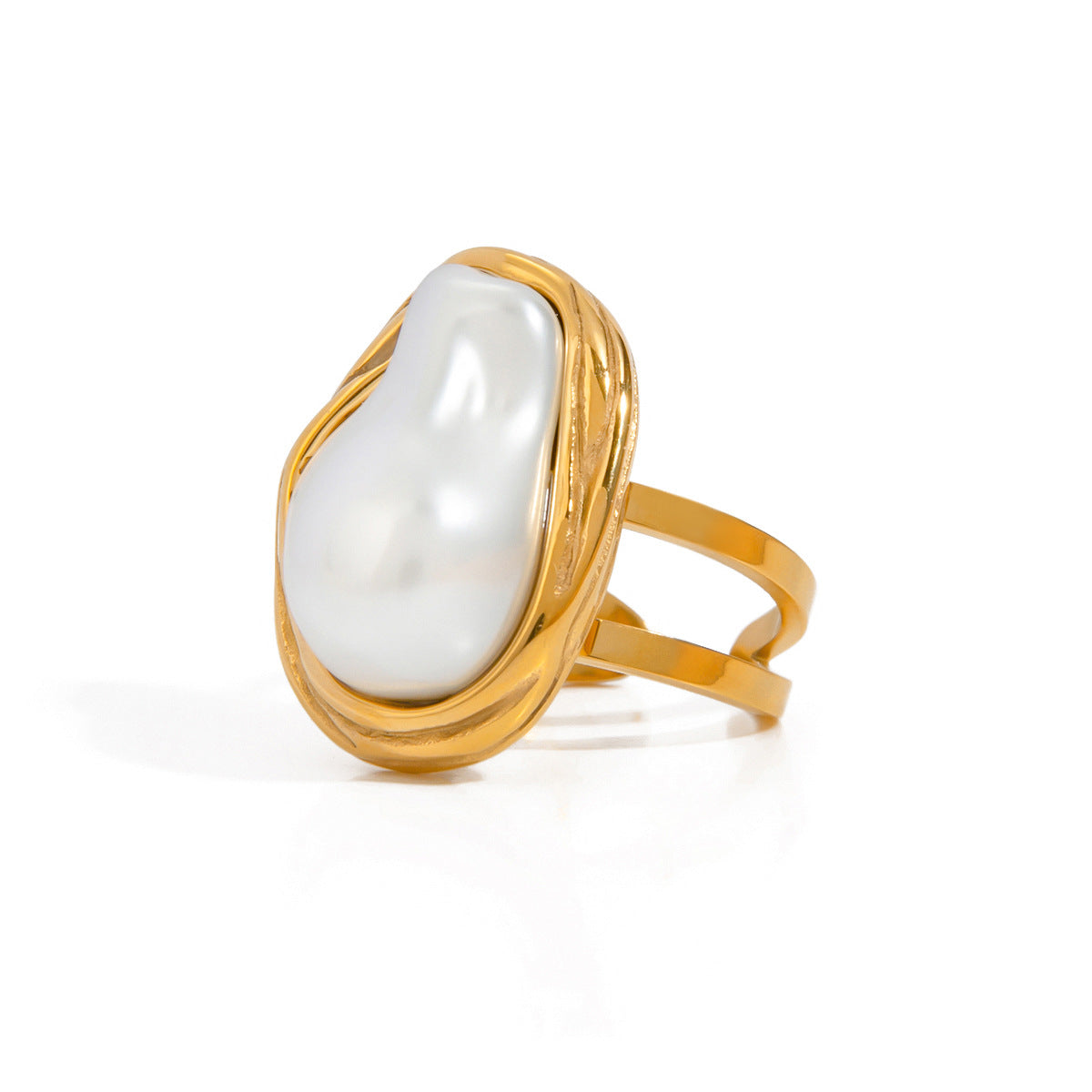 Stainless steel 18k gold-plated pearl ring