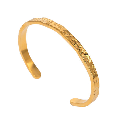 Stainless steel 18k gold-plated wave-patterned open-ended bracelet