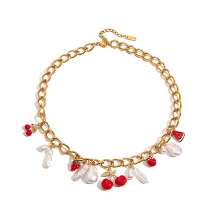 Stainless steel 18k gold-plated strawberry jewelry set