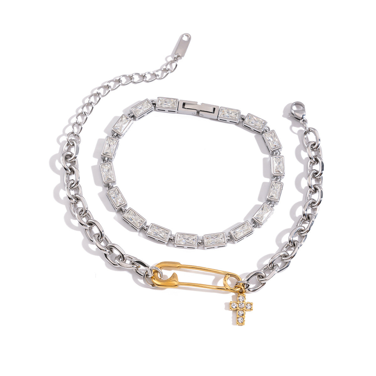 Stainless steel 18k gold-plated safety pin bracelet