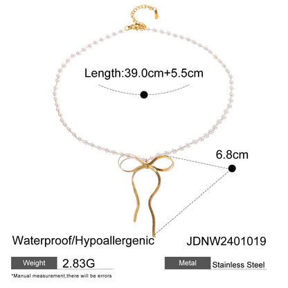 Stainless steel 18k gold-plated bow necklace