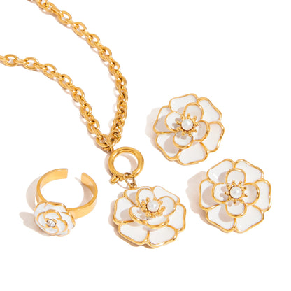 Stainless steel 18k gold-plated flower jewelry set
