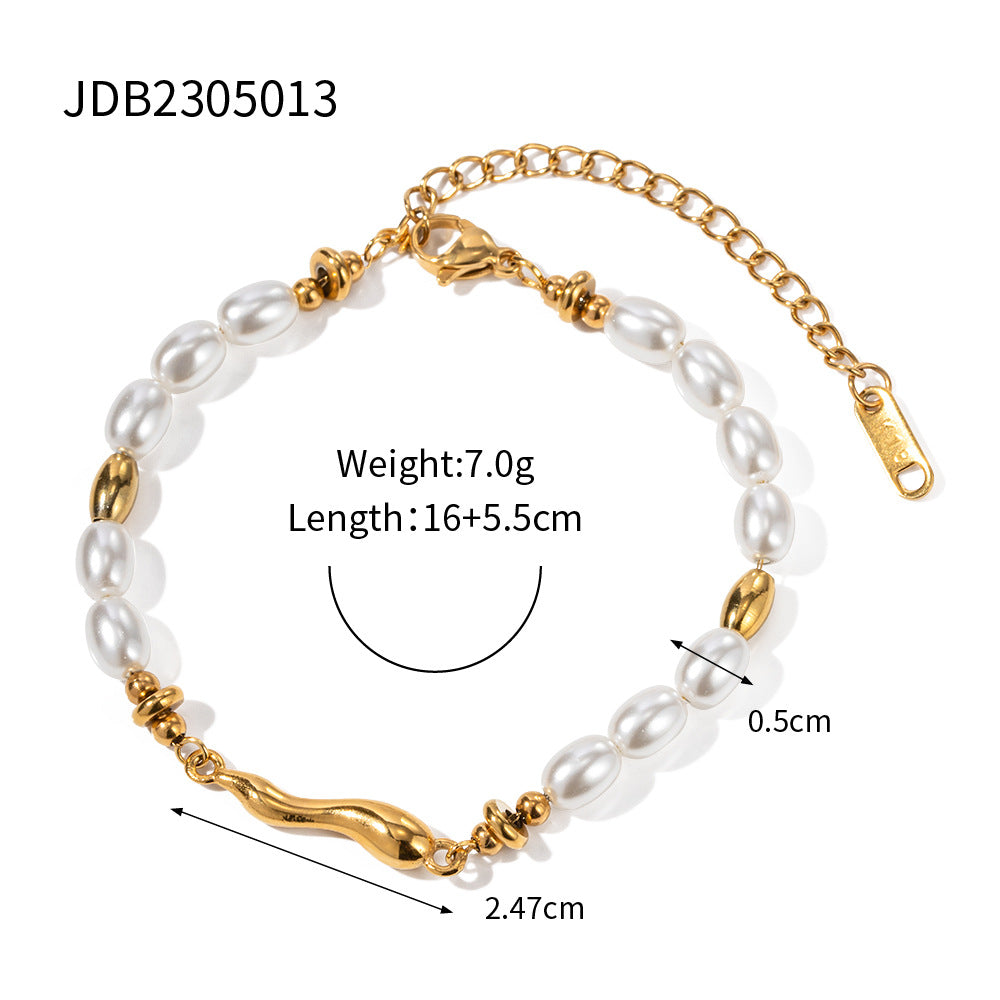 Stainless steel 18k gold-plated pearl bracelet
