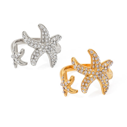 Stainless steel 18k gold-plated starfish ring