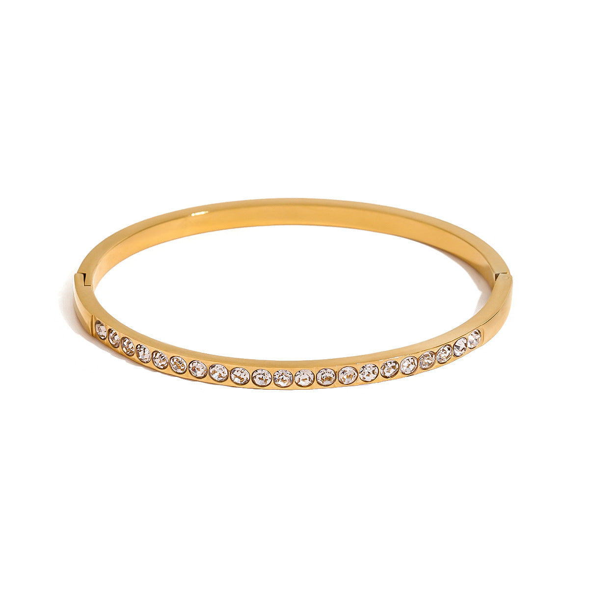 Stainless steel 18k gold-plated rhinestone-clasp bracelet