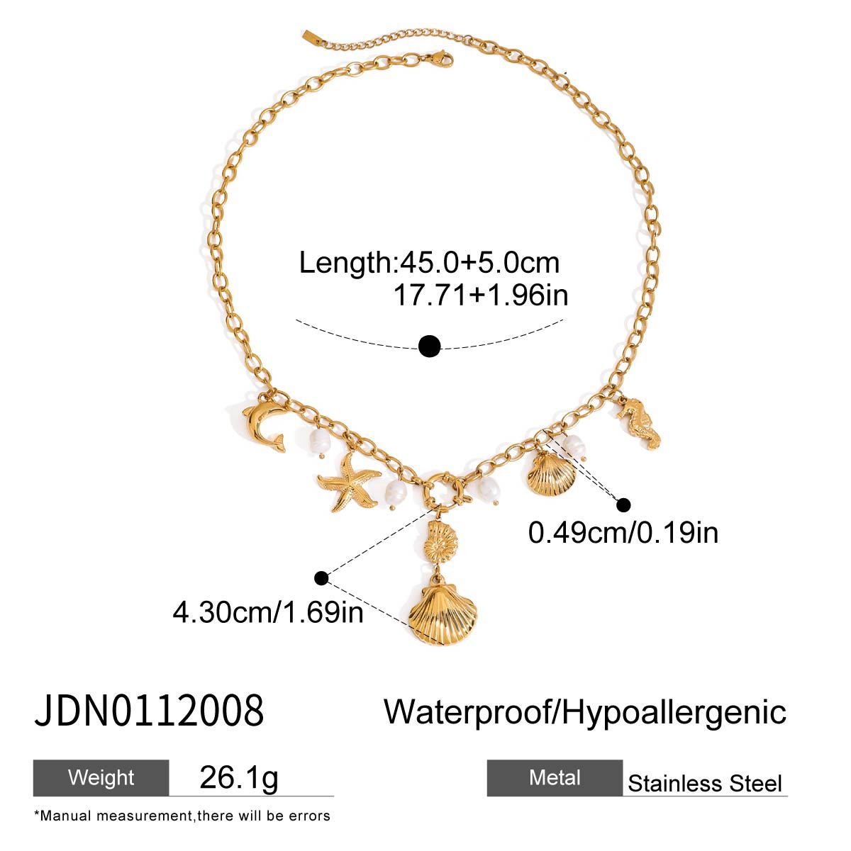 Stainless steel 18k gold-plated shell and pearl pendant necklace