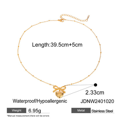 Stainless steel 18k gold-plated bow and heart necklace