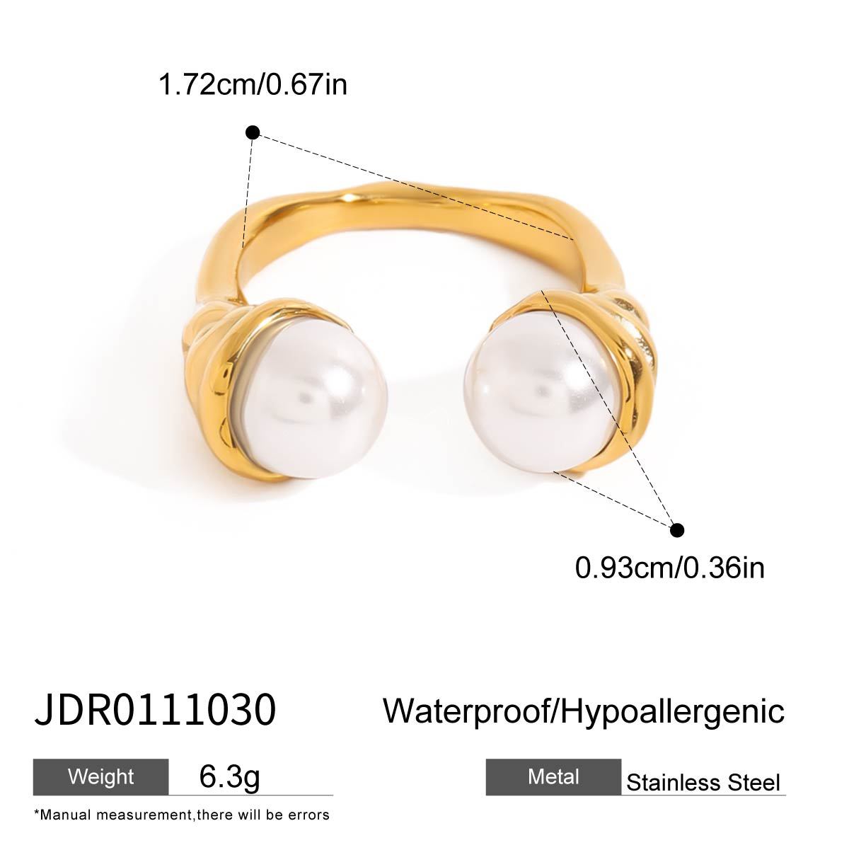 Stainless steel 18k gold-plated pearl ring