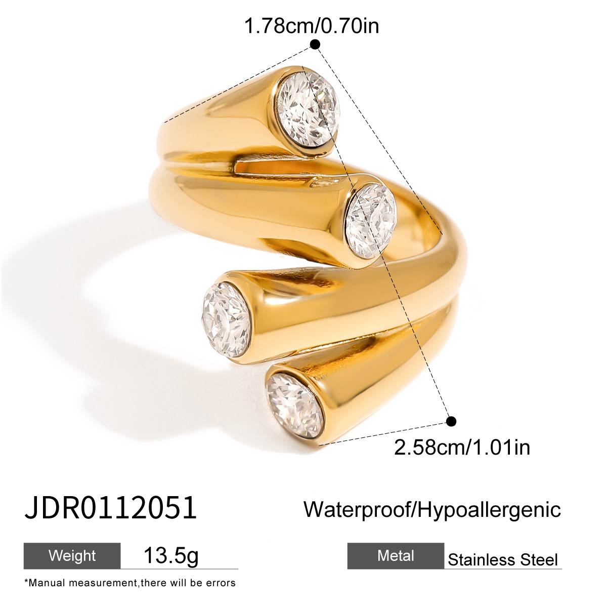 Stainless steel 18k gold-plated zircon ring