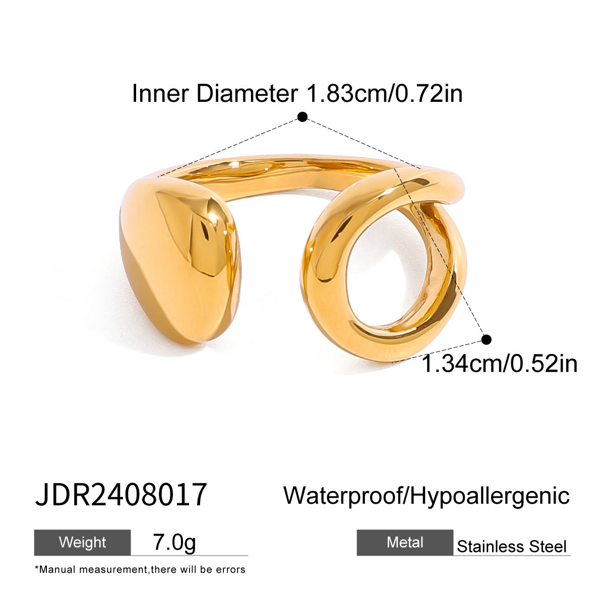 Stainless steel 18k gold-plated open irregular ring