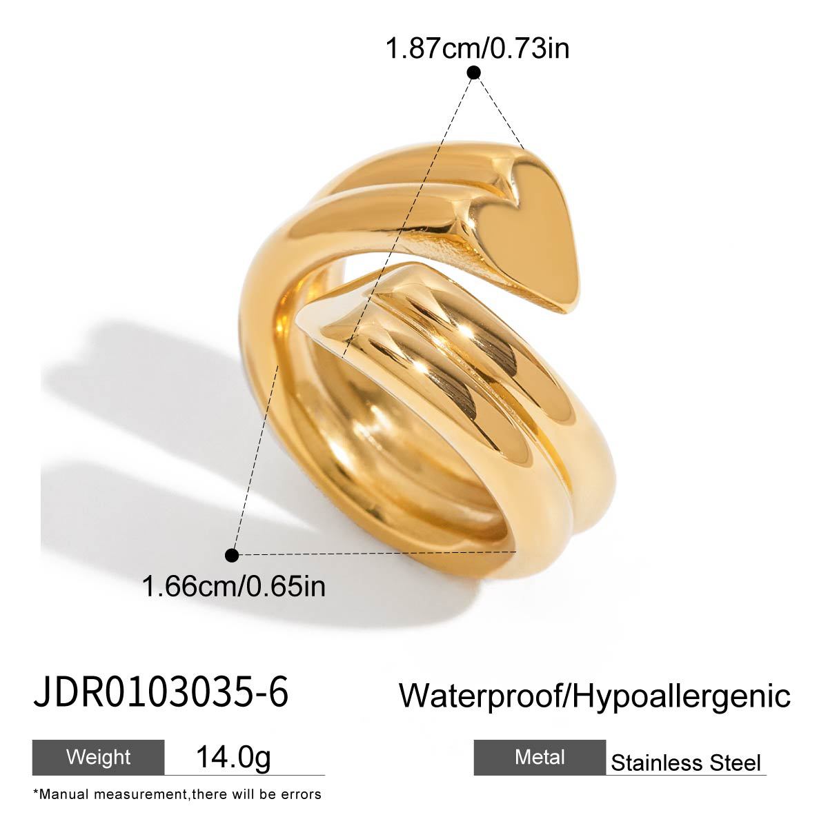 Stainless steel 18k gold-plated heart ring