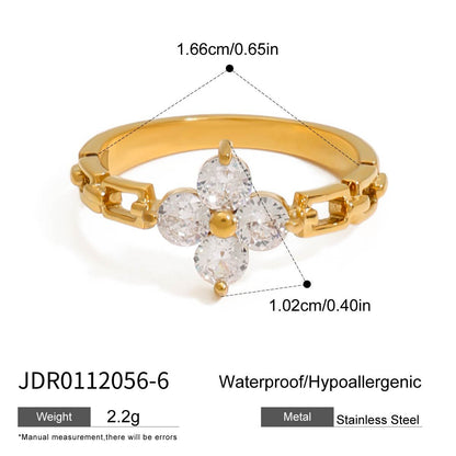 Stainless steel 18k gold-plated zircon ring
