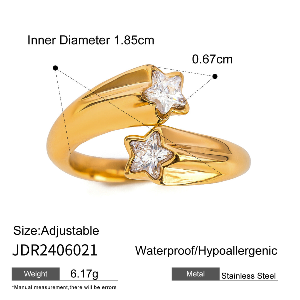 Stainless steel 18k gold-plated star ring