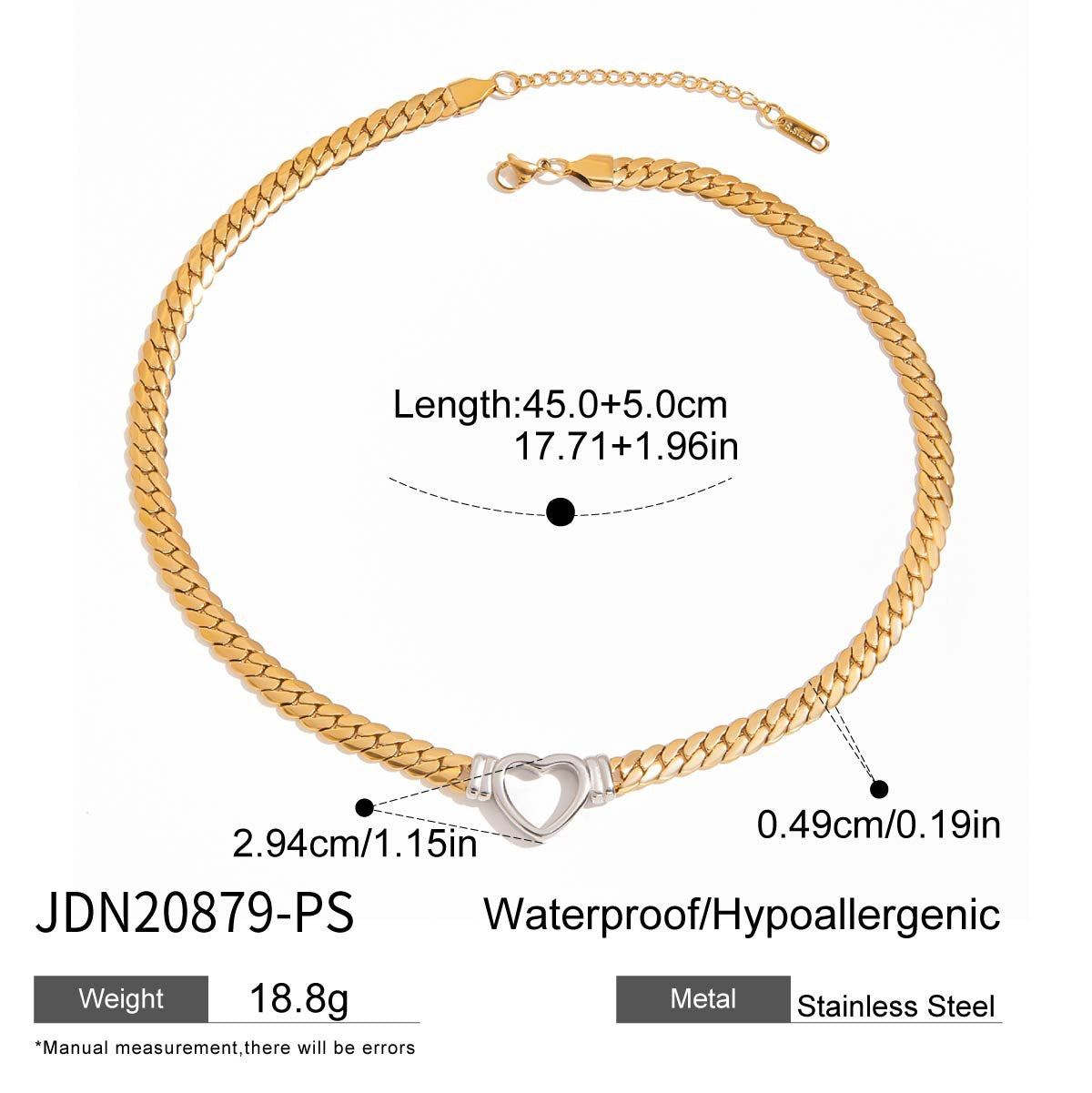 Stainless steel 18k gold-plated heart necklace