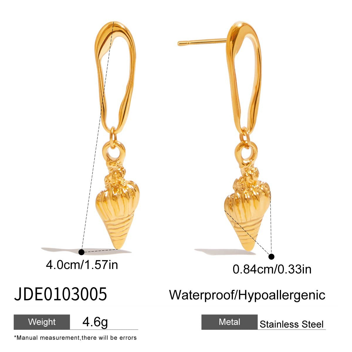 Stainless steel 18k gold-plated shell earrings