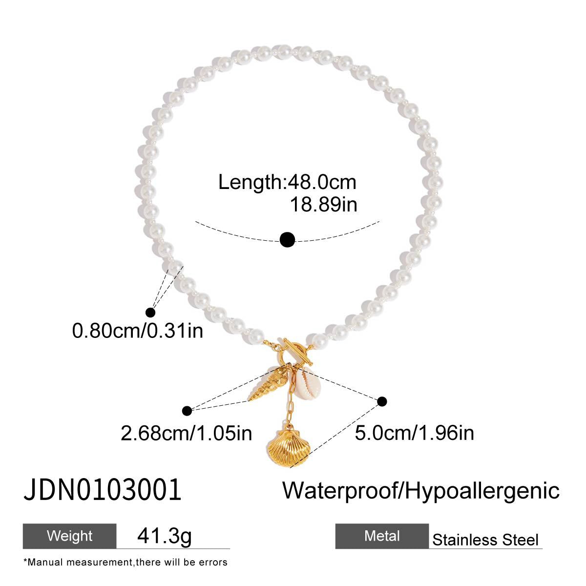 Stainless steel 18k gold-plated pearl necklace