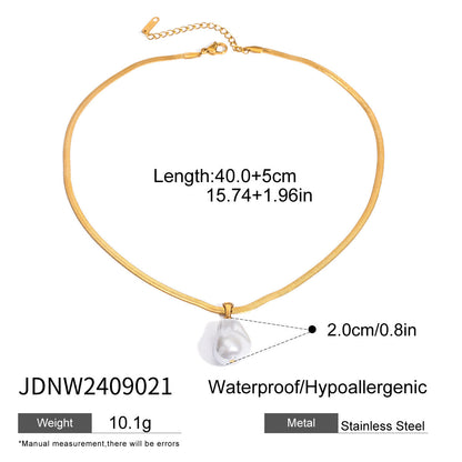 Stainless steel 18k gold-plated irregular pearl pendant neclace