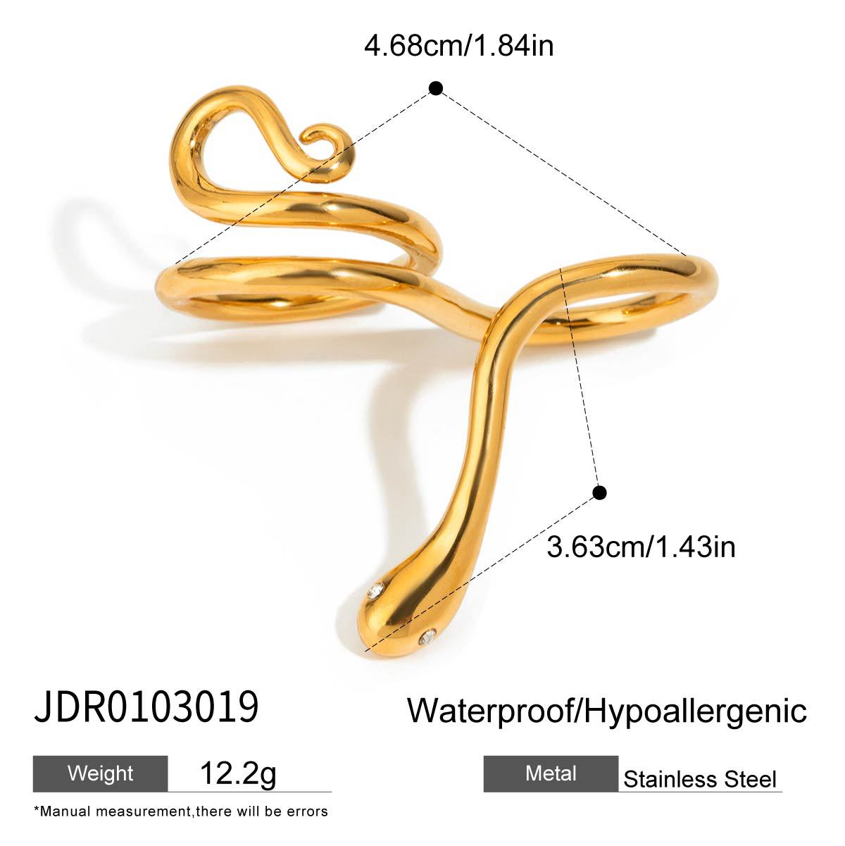 Stainless steel 18k gold-plated snake-shaped ring