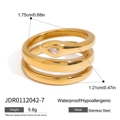 Stainless steel 18k gold-plated snake ring