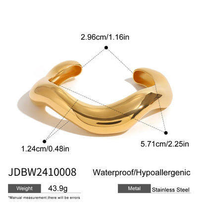 Stainless steel 18k gold-plated plain open-ended bracelet