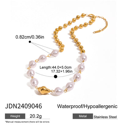 Stainless steel 18k gold-plated pearl necklace