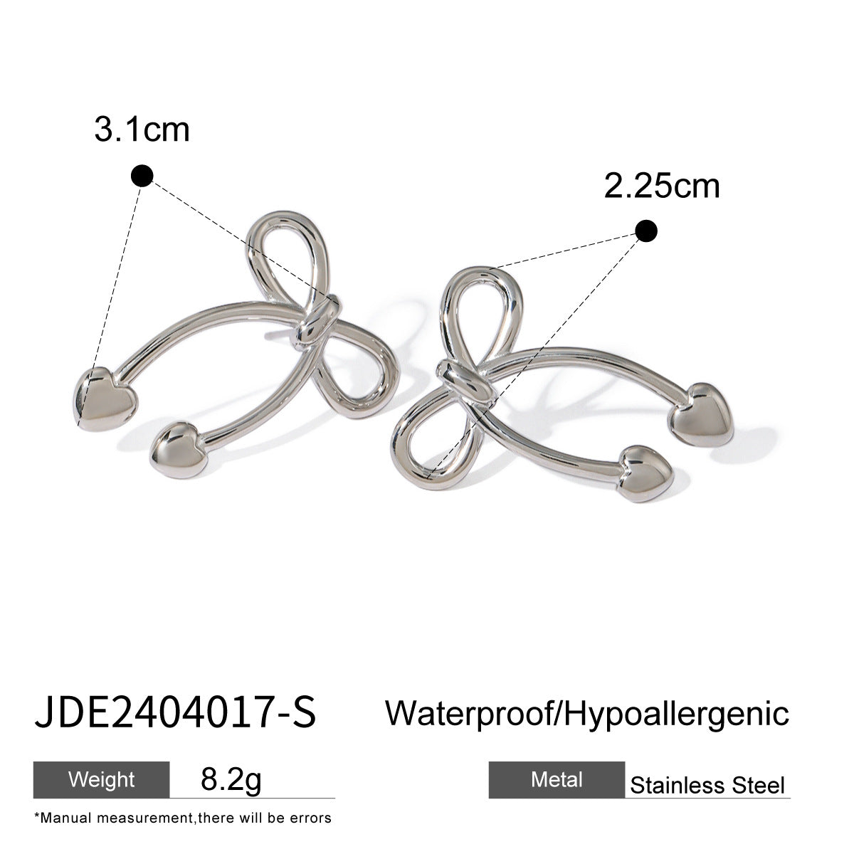 Stainless steel 18k gold-plated bow jewelry set