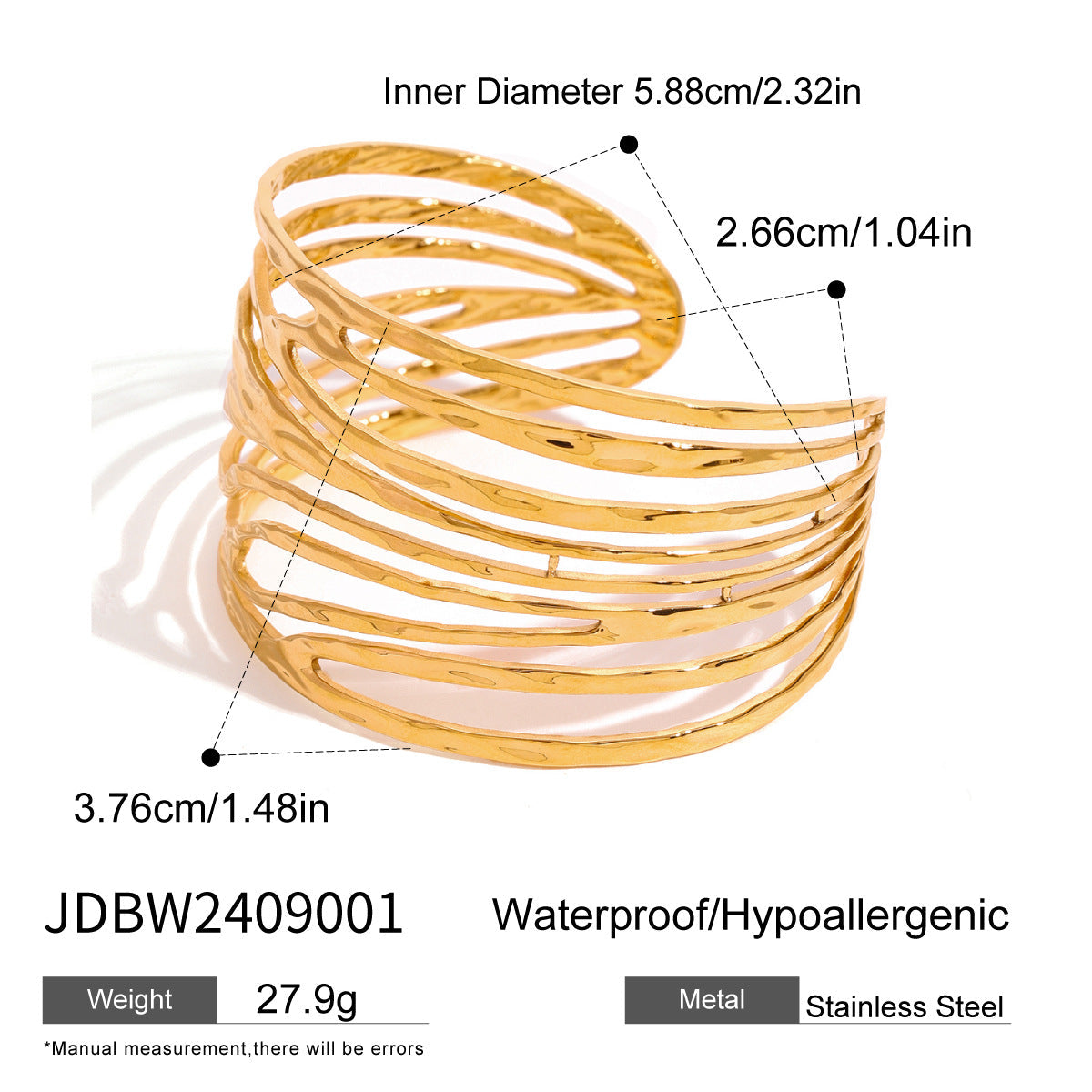 Stainless steel 18k gold-plated hollow bangle