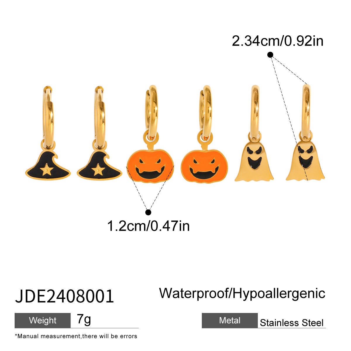 Stainless steel 18k gold-plated Halloween earrings