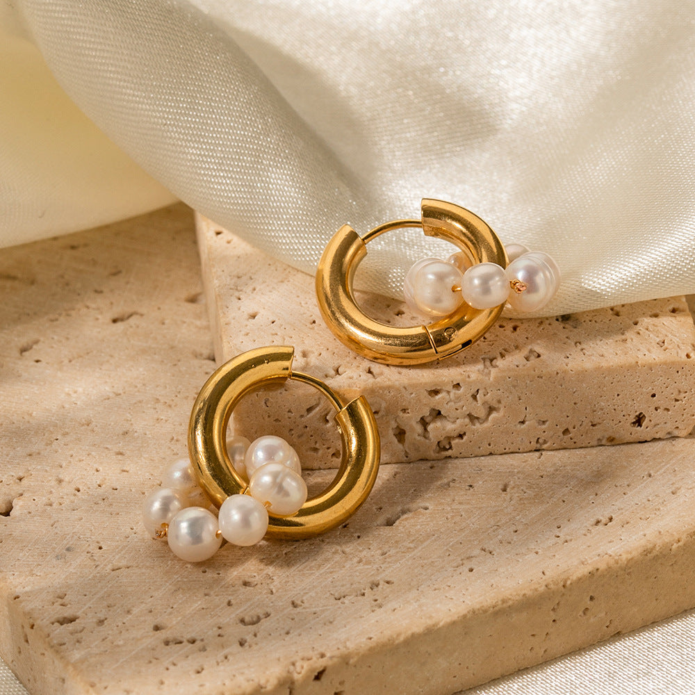 Stainless steel 18k gold-plated pearl earrings