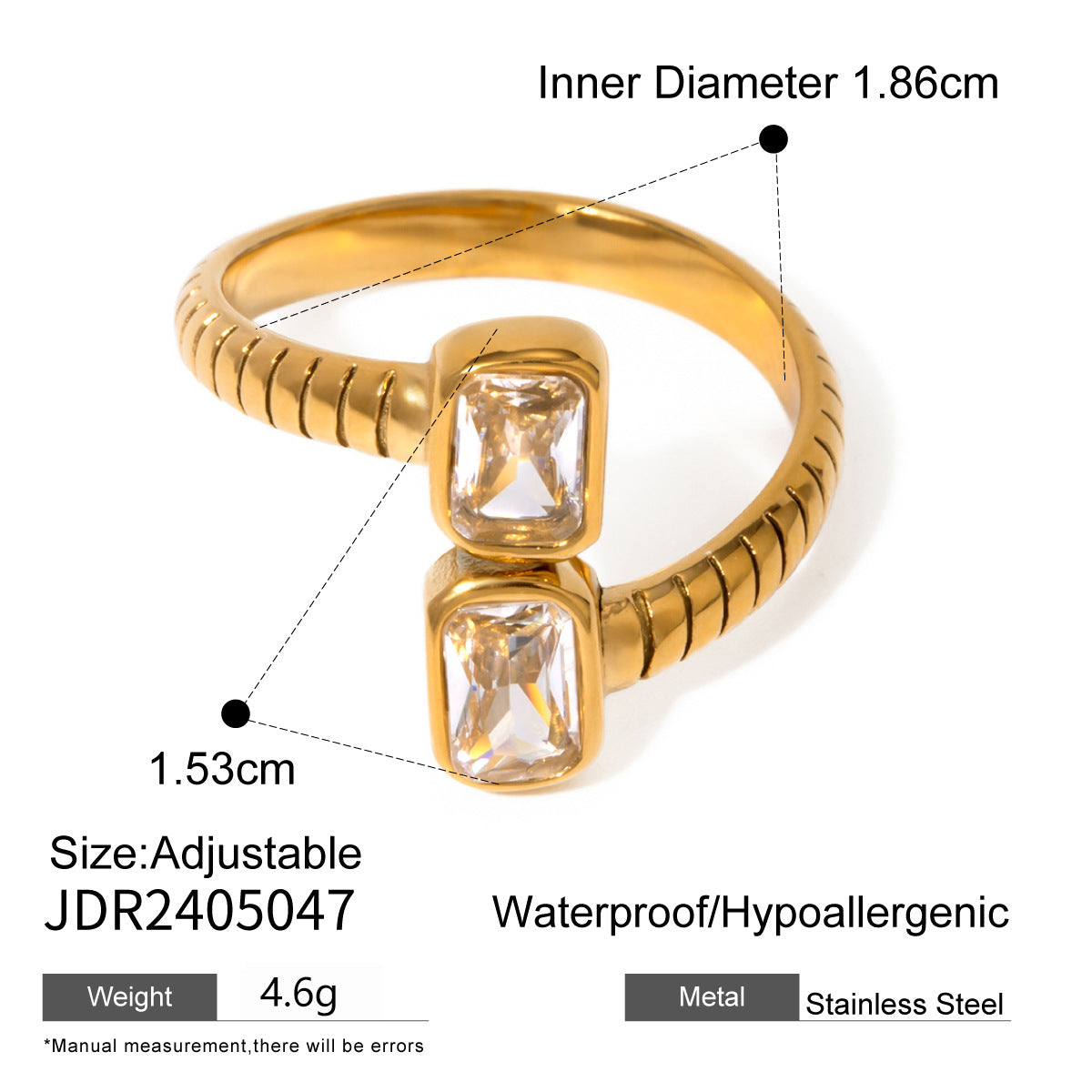 Stainless steel 18k gold-plated zircon ring