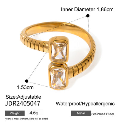 Stainless steel 18k gold-plated zircon ring