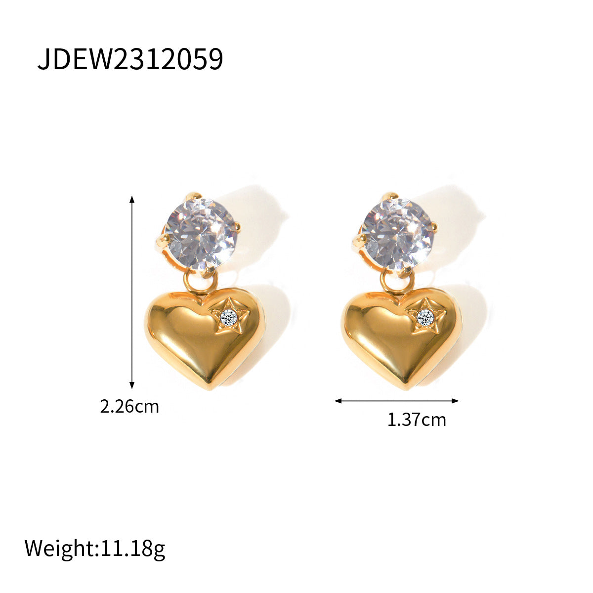 Stainless steel 18k gold-plated heart earrings