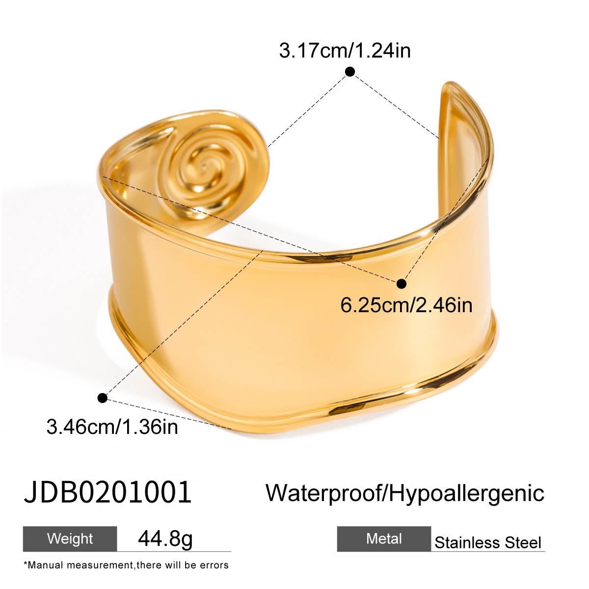 Stainless steel 18k gold-plated spiral smooth-surface bangle