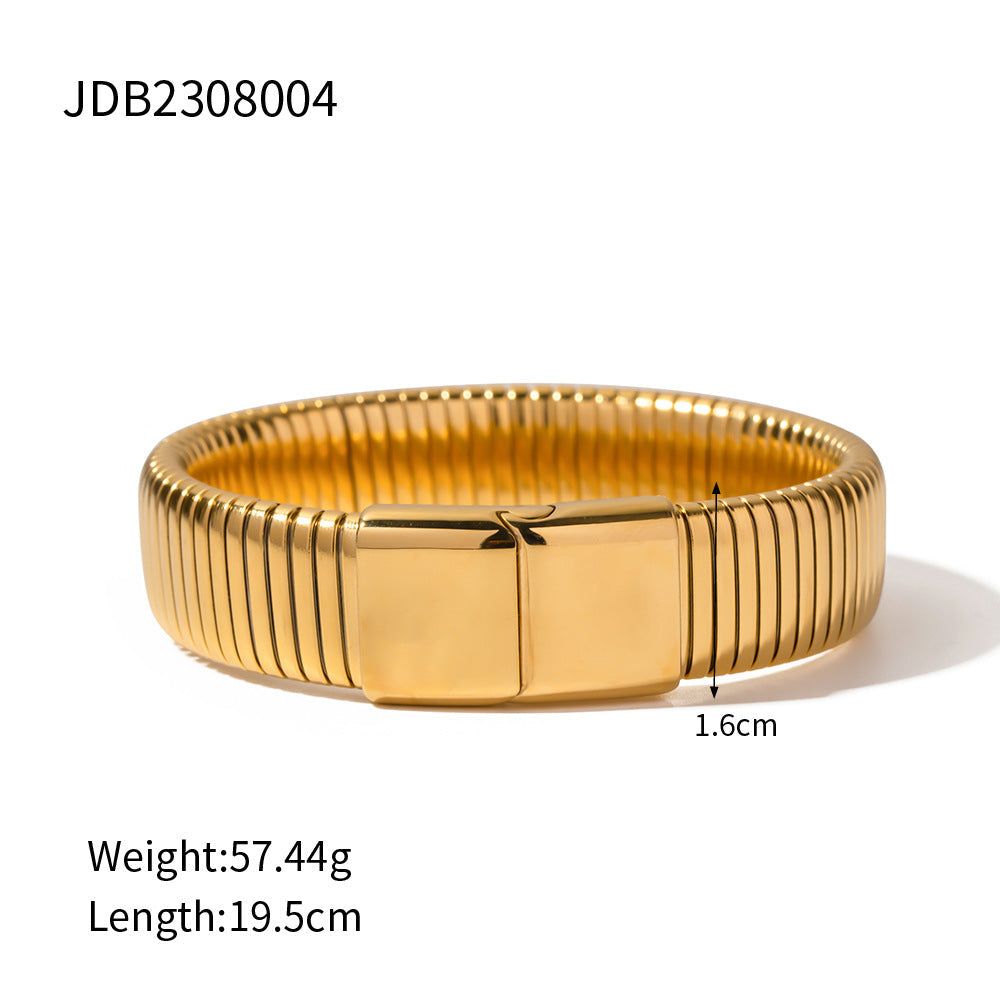 Stainless steel 18k gold-plated elastic wide bracelet