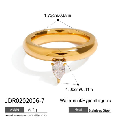 Stainless steel 18k gold-plated zircon ring