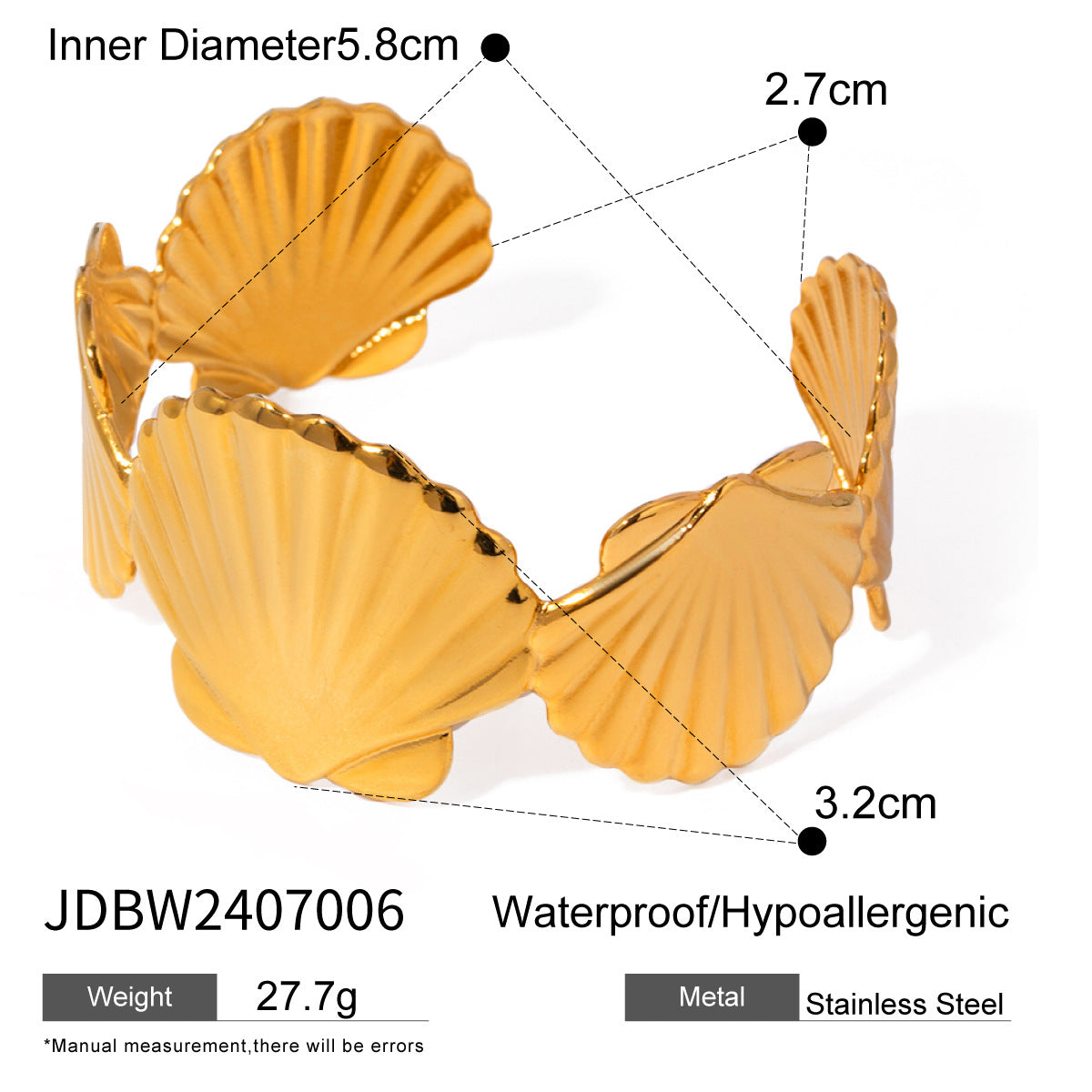 Stainless steel 18k gold-plated shell bangle