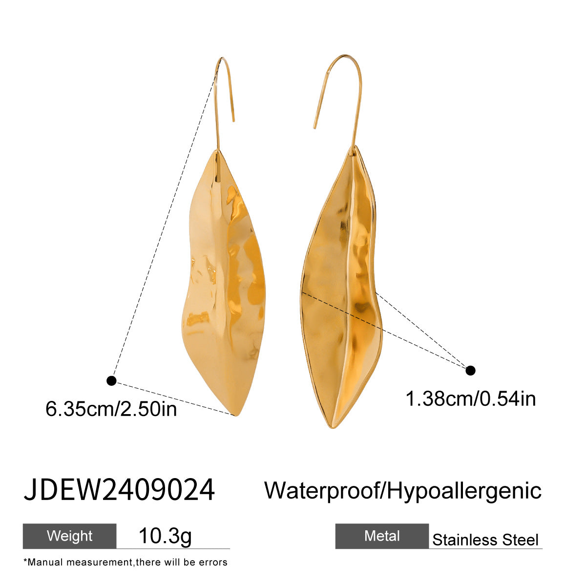Stainless steel 18k gold-plated leaf earrings