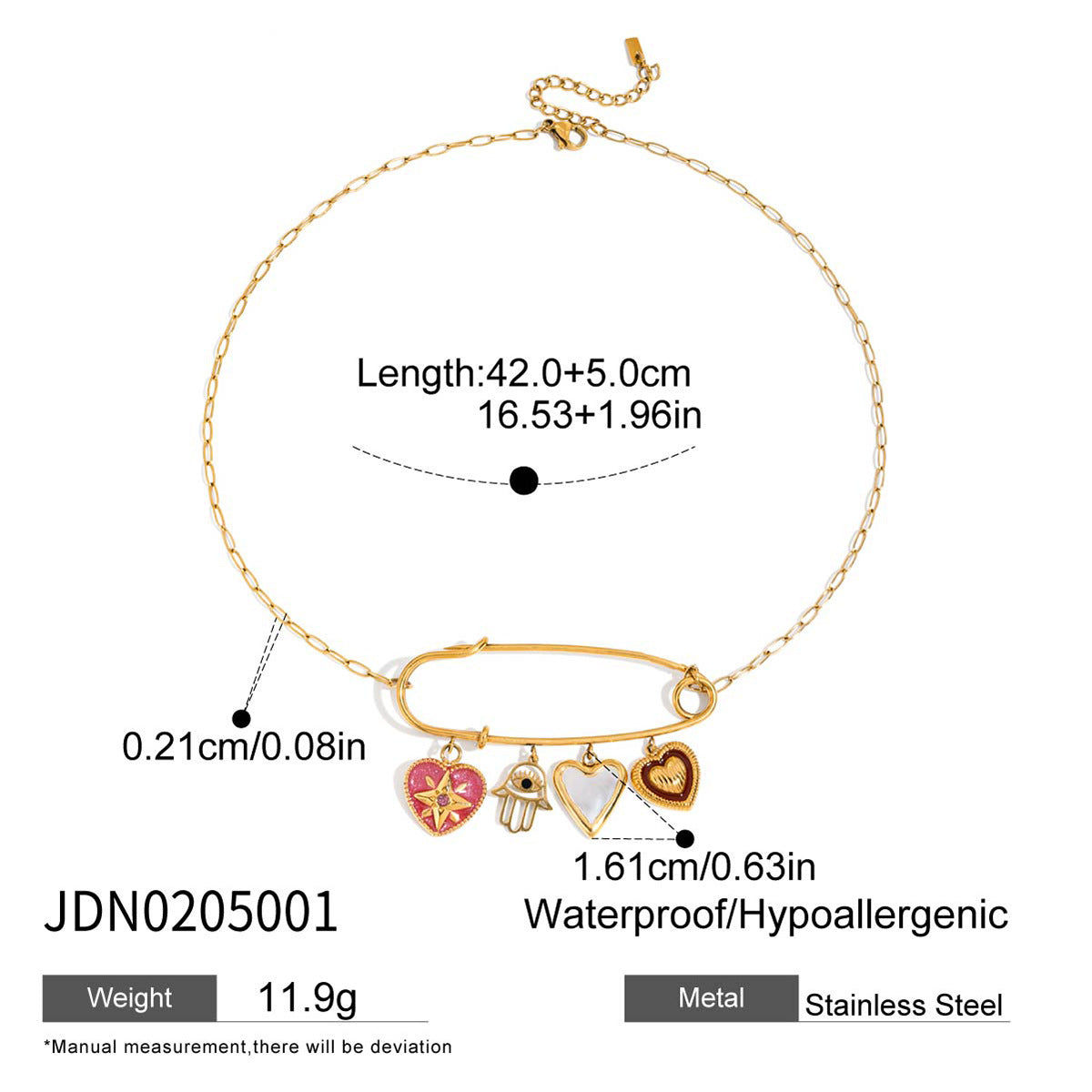 Stainless steel 18k gold-plated safety pin necklace