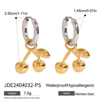Stainless steel 18k gold-plated cherry earrings
