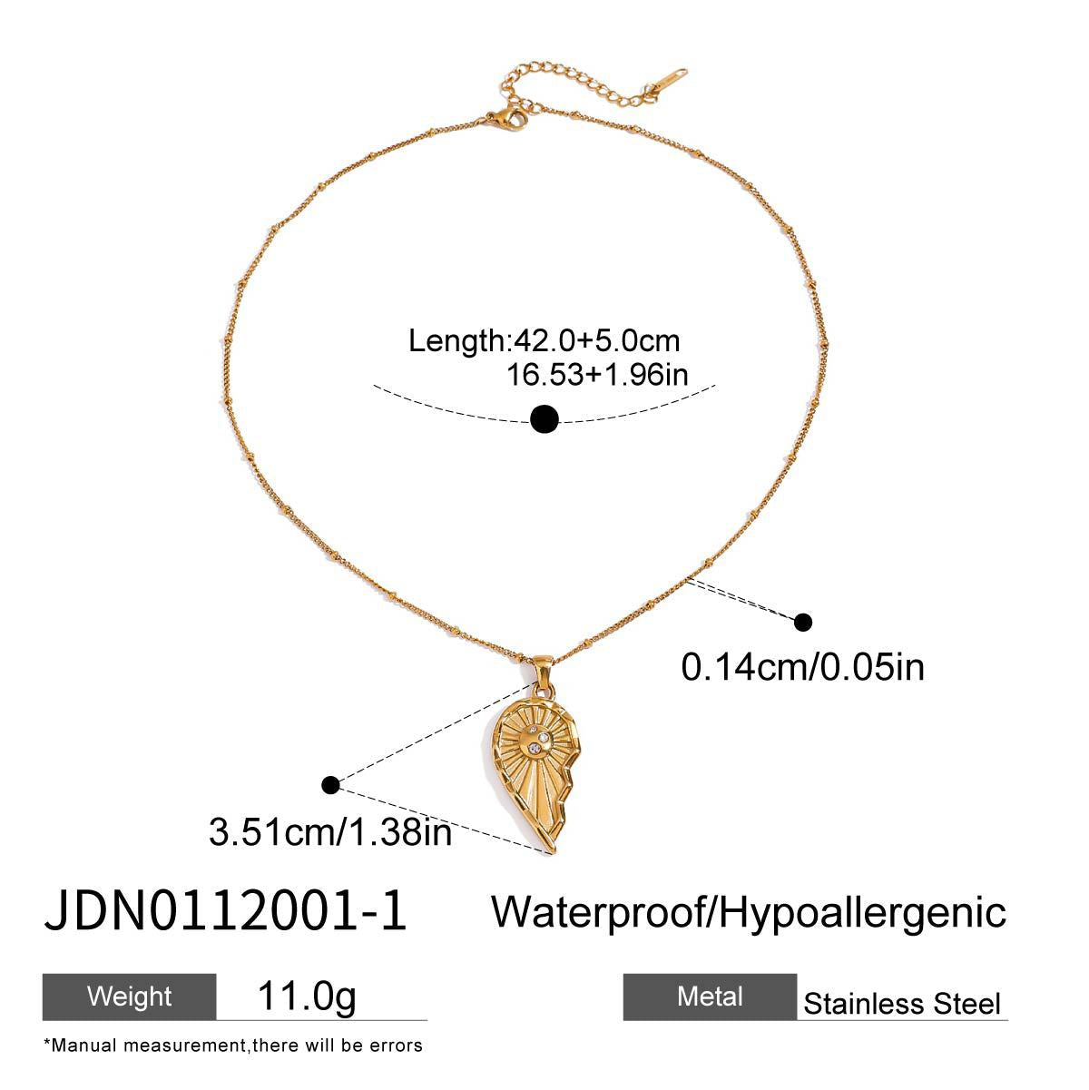 Stainless steel 18k gold-plated half heart necklace