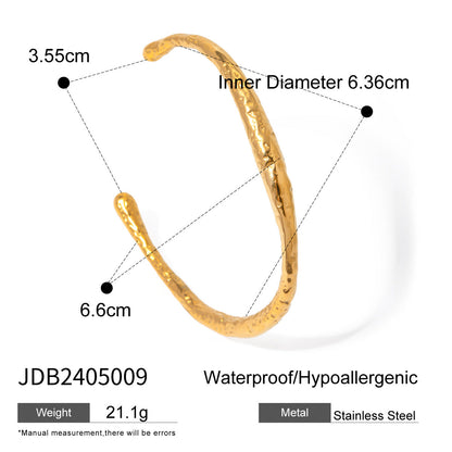 Stainless steel 18k gold-plated irregular-texture open-ended bracelet