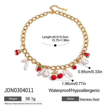 Stainless steel 18k gold-plated strawberry jewelry set